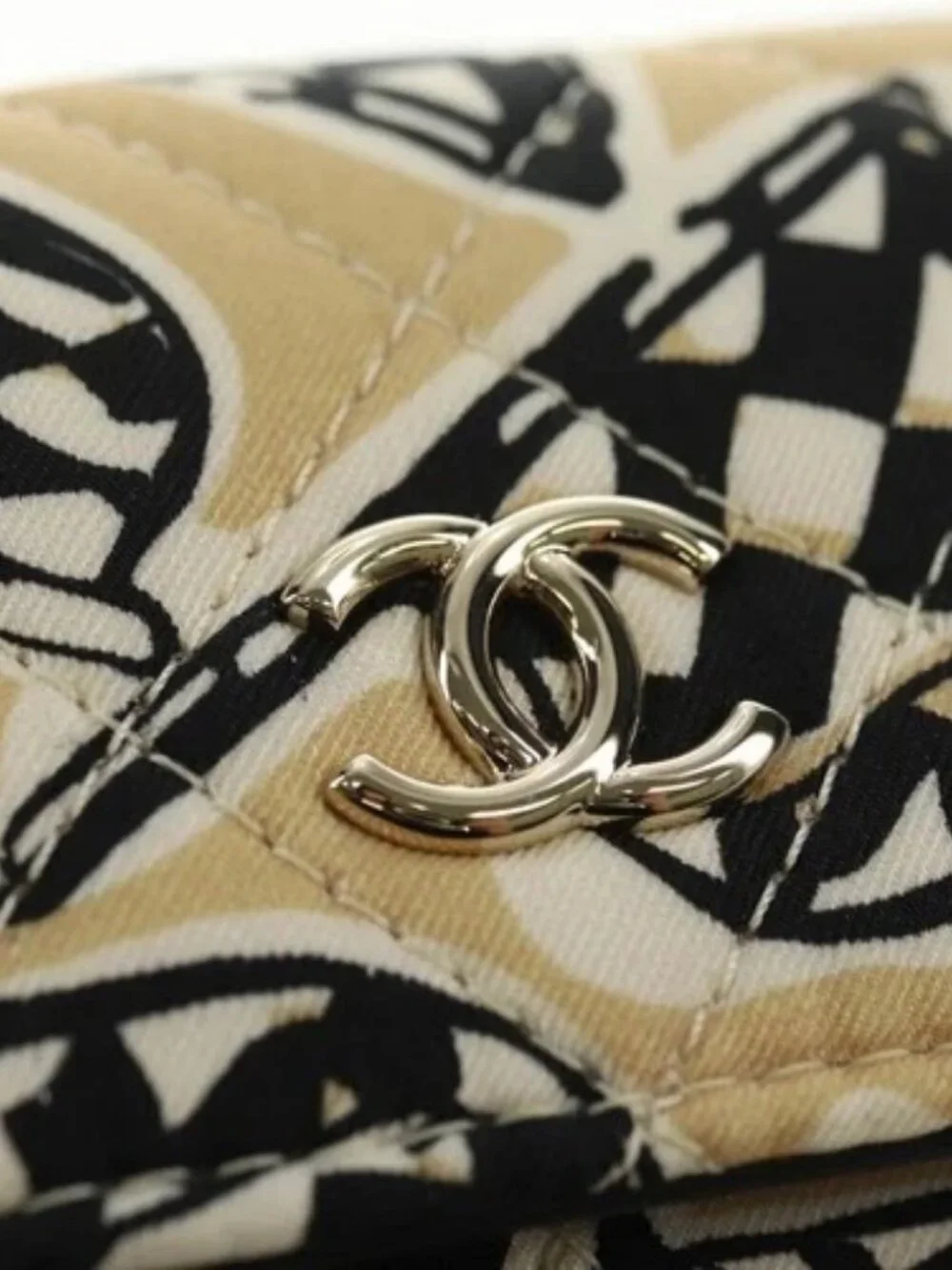 CHANEL Matelasse Chain Shoulder Pouch Nylon Beige Gold CC Auth bs35360SAM